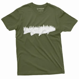 Men's Flora Fauna Fishing Forest T-shirt Nature Tee Shirt Cool Birthday Gift Idea For Man