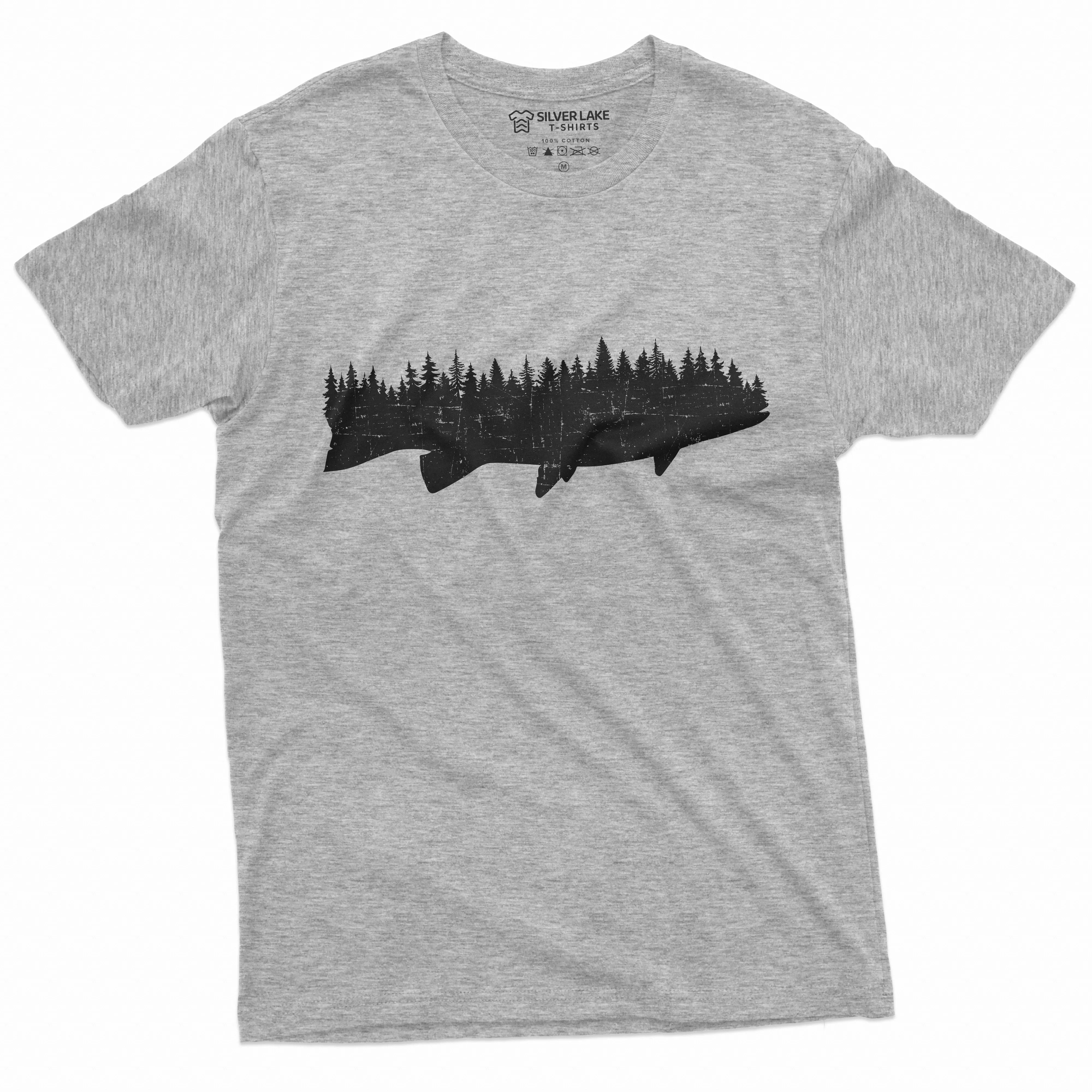 Men's Flora Fauna Fishing Forest T-shirt Nature Tee Shirt Cool Birthday Gift Idea For Man
