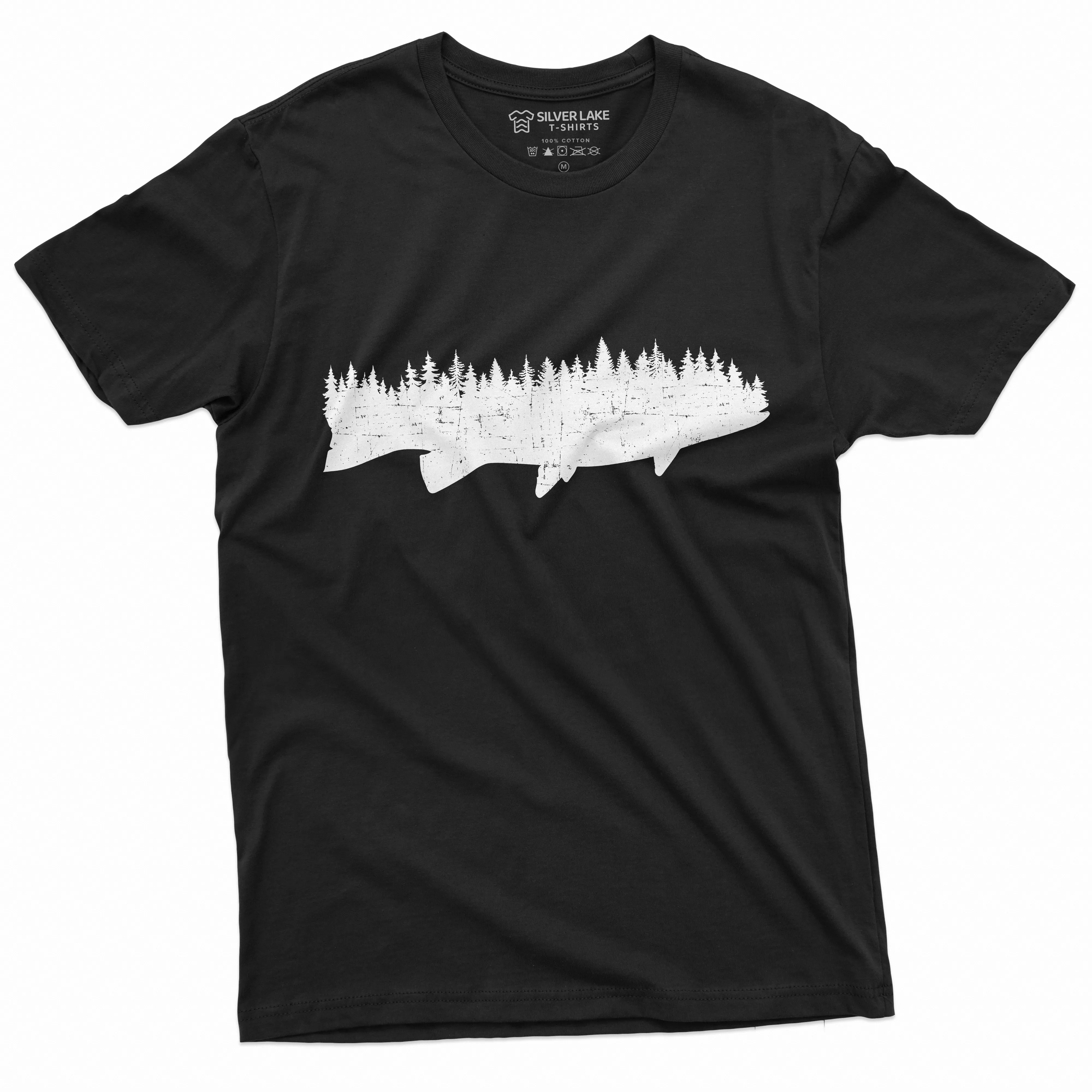 Men's Flora Fauna Fishing Forest T-shirt Nature Tee Shirt Cool Birthday Gift Idea For Man