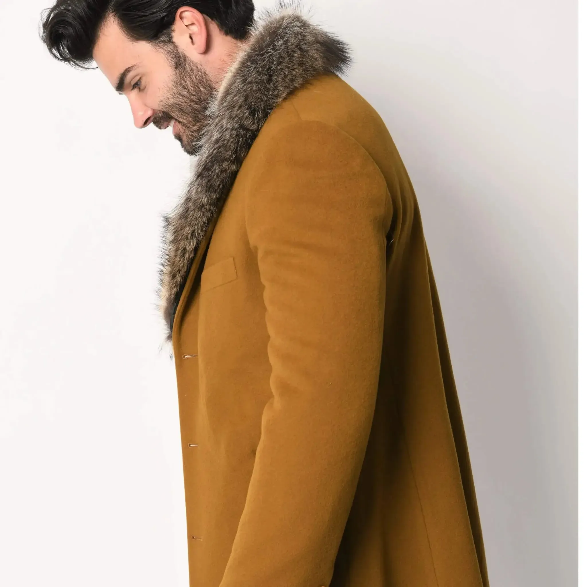 Men's Mink Collar Winter Coat Camel Brown