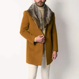 Men's Mink Collar Winter Coat Camel Brown