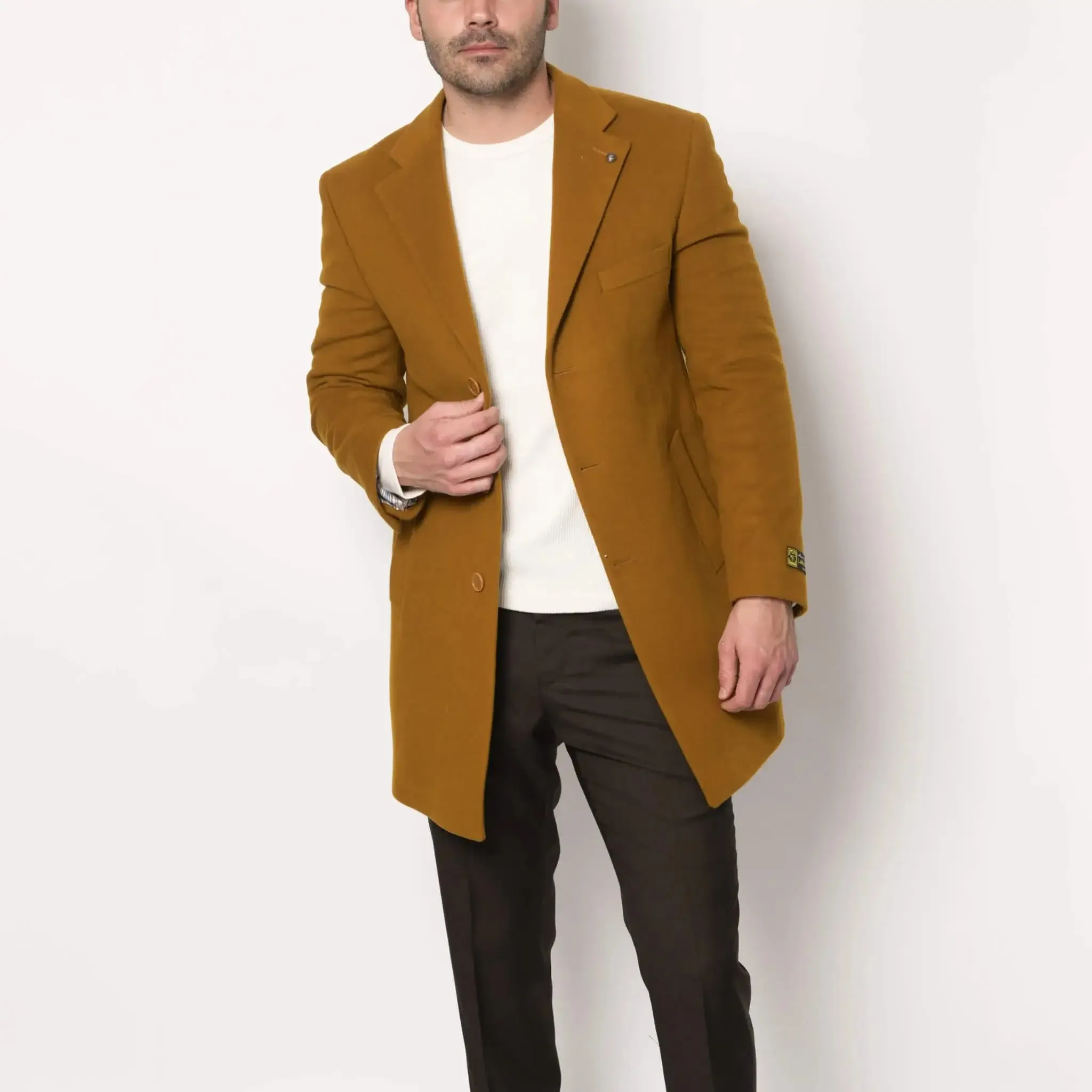 Men's Mink Collar Winter Coat Camel Brown
