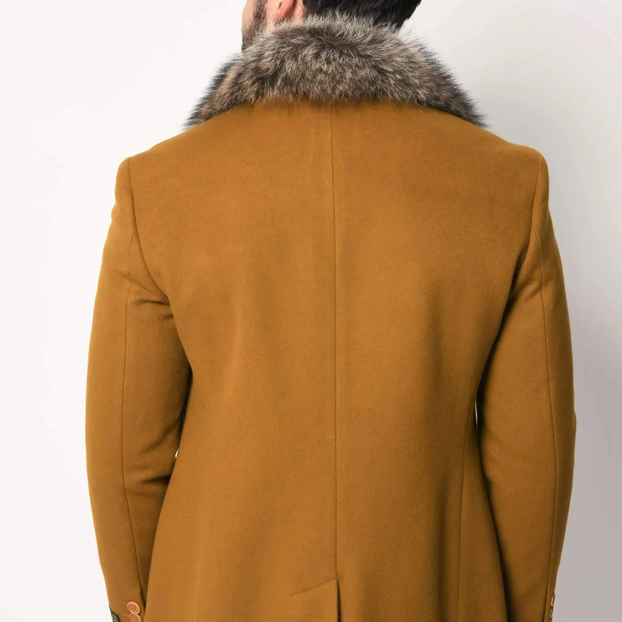 Men's Mink Collar Winter Coat Camel Brown