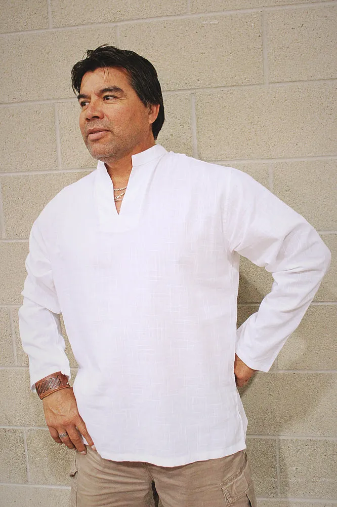 Men's shirt white chinese collar long sleeve / Beach wedding/ Yoga/ Renaissance Medieval