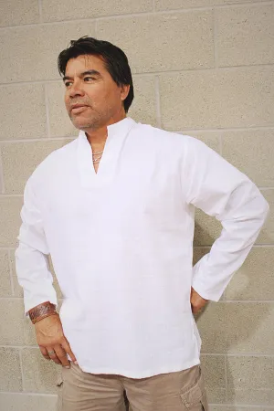 Men's shirt white chinese collar long sleeve / Beach wedding/ Yoga/ Renaissance Medieval