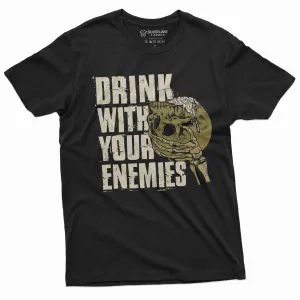 Men's Skull Warrior Funny T-shirt Drink with your Enemies Birthday Gift Skulls Tee Shirt