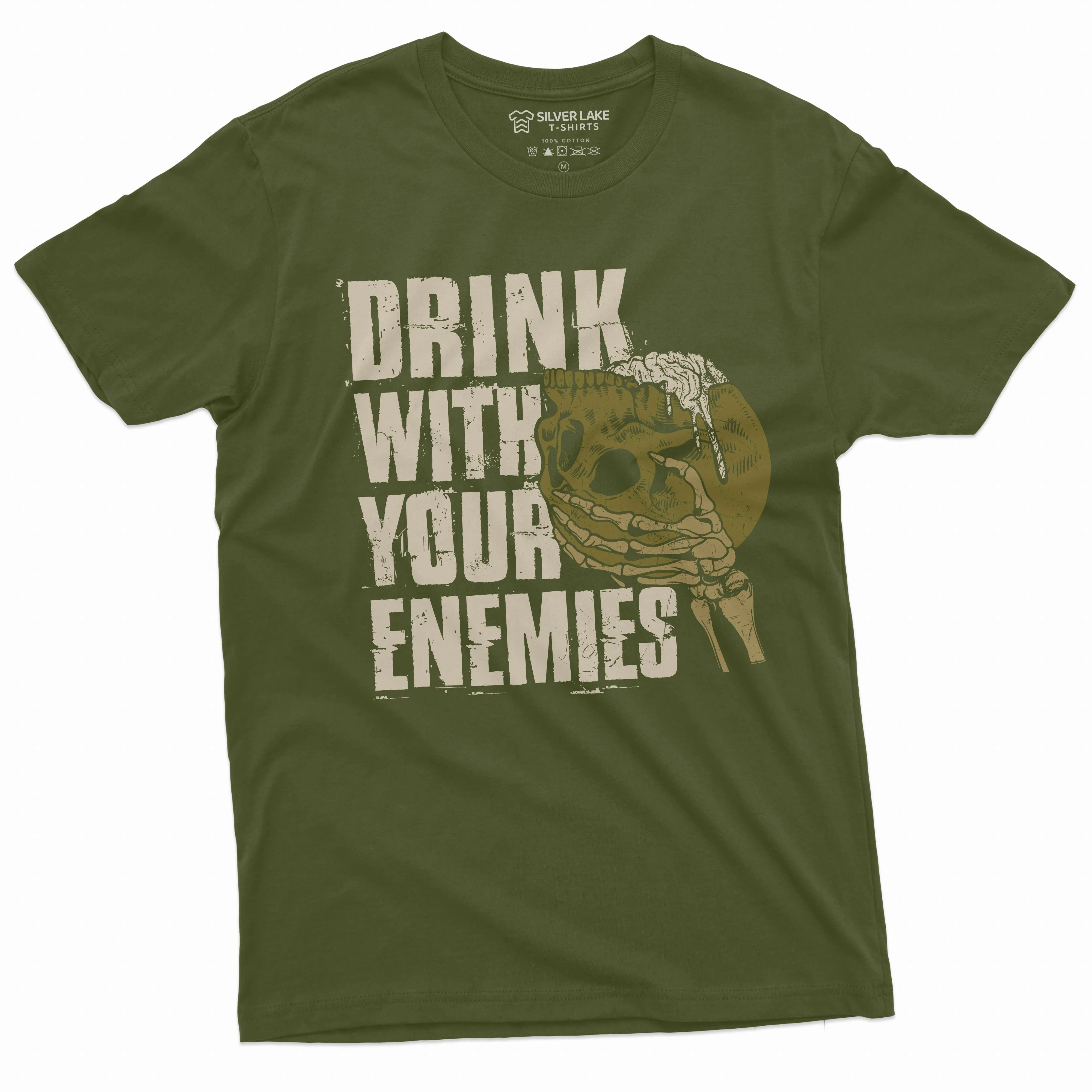 Men's Skull Warrior Funny T-shirt Drink with your Enemies Birthday Gift Skulls Tee Shirt