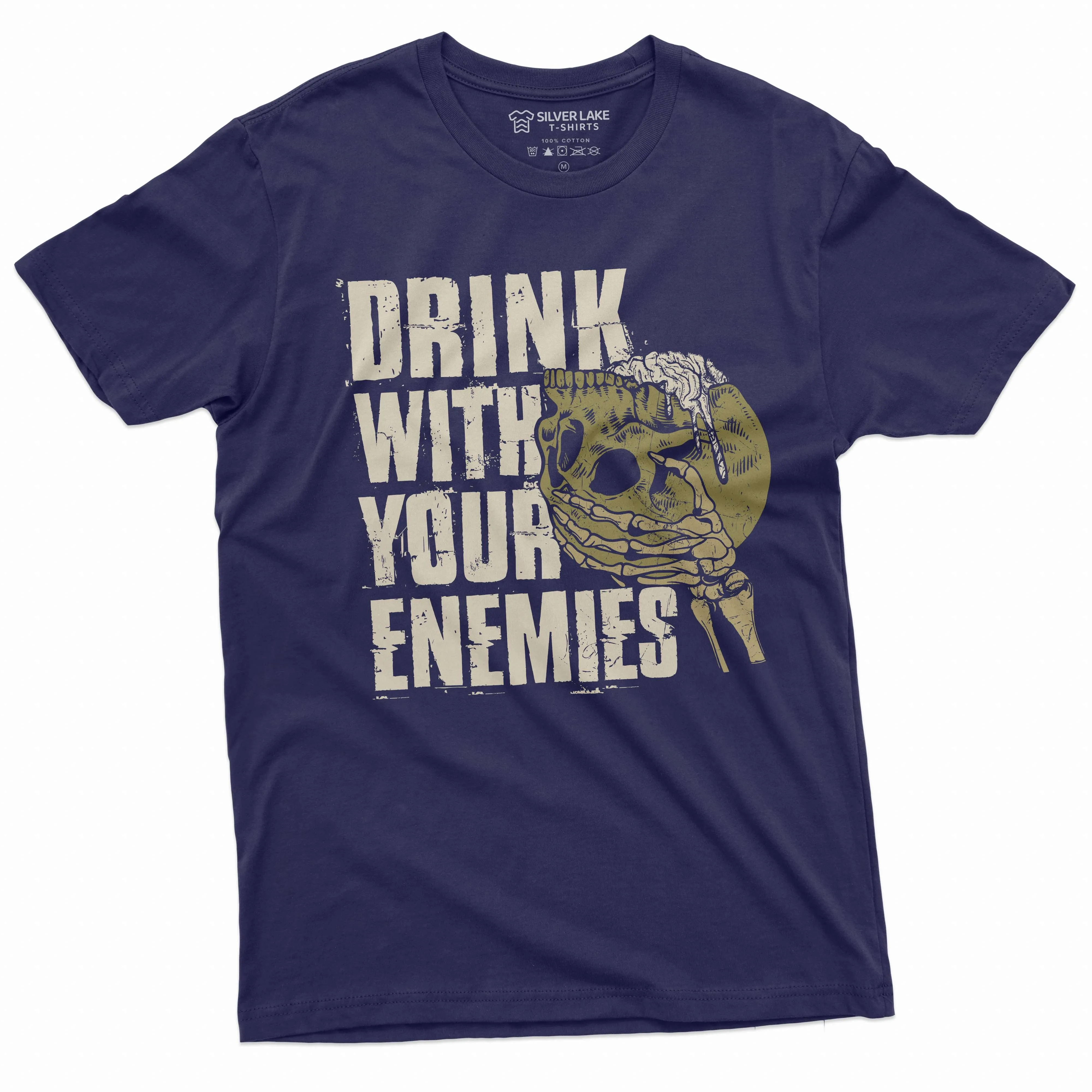 Men's Skull Warrior Funny T-shirt Drink with your Enemies Birthday Gift Skulls Tee Shirt