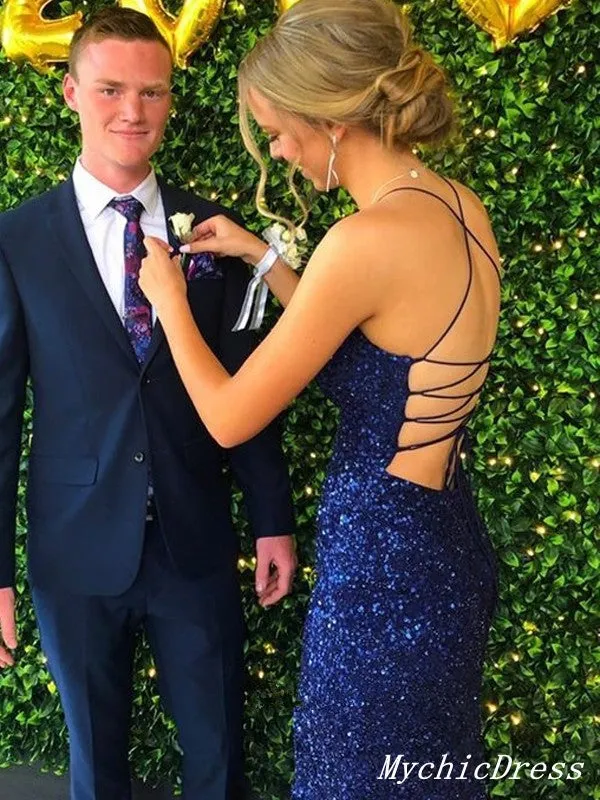 Mermaid Glitter Iridescent Royal Blue 2025 Prom Dresses Sequin