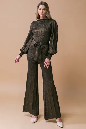 Metallic Sweater Knit Tunic and Pants Set