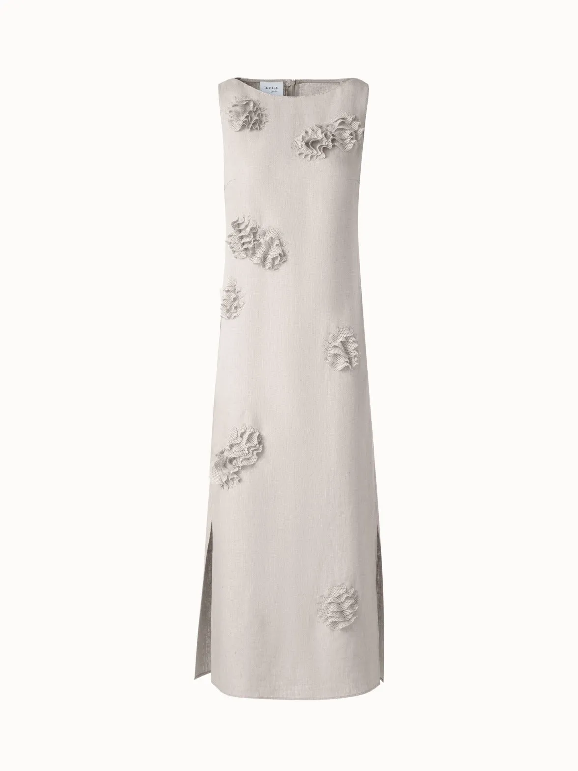 Midi Linen Dress with 3D Carnation Detail