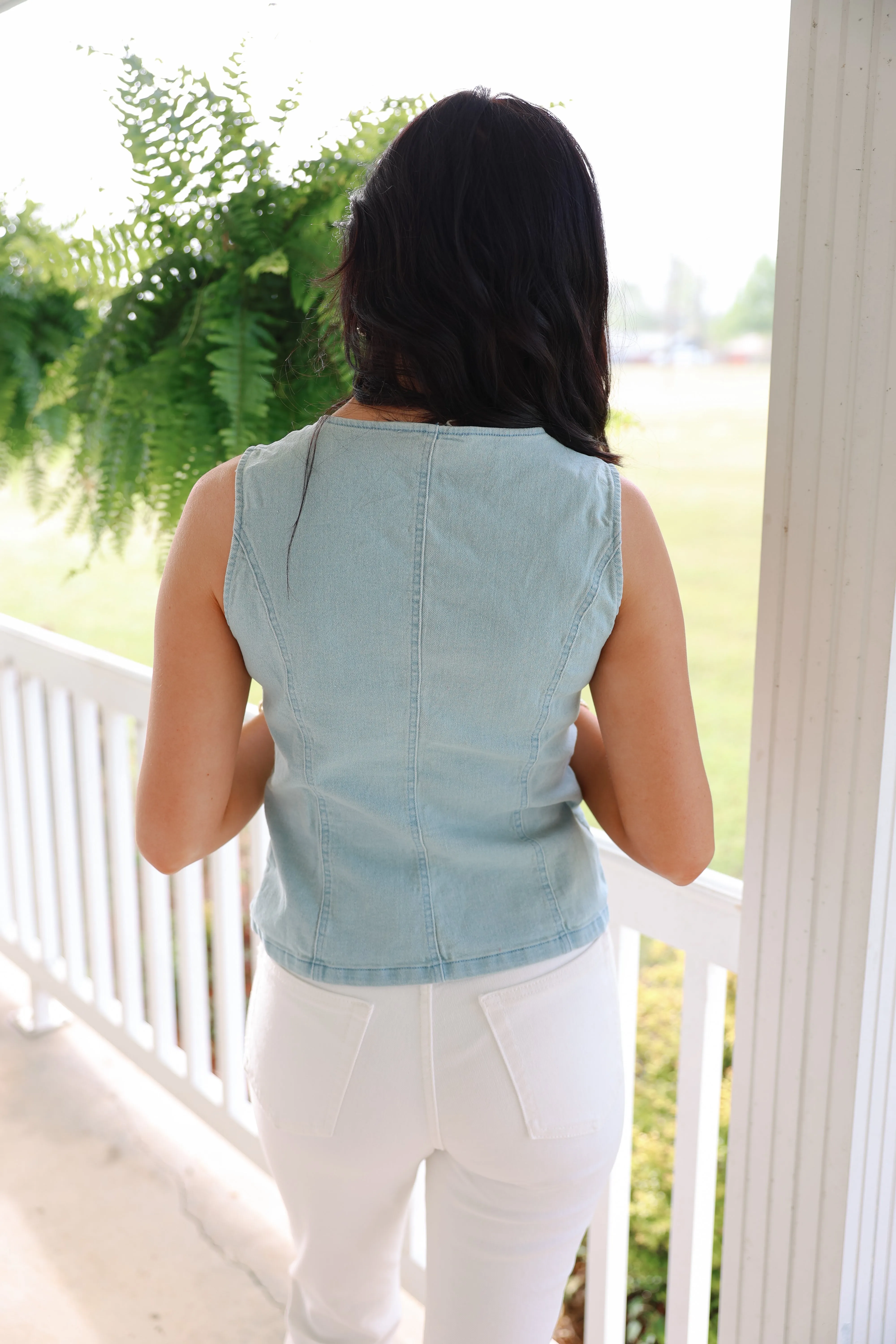 Mineral Washed Button Down Sleeveless Vest Top