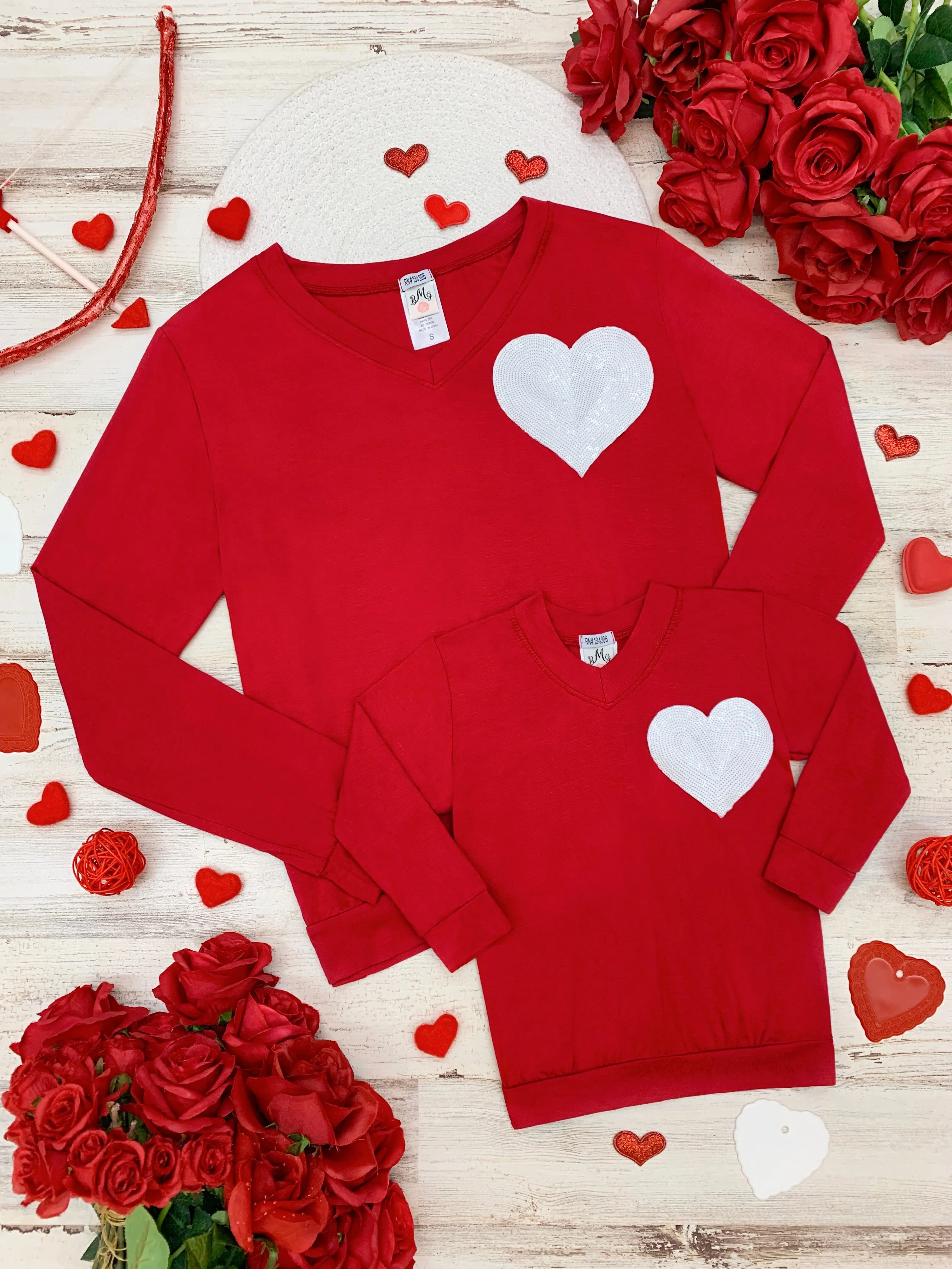 Mommy & Me Glitter Heart Red Top