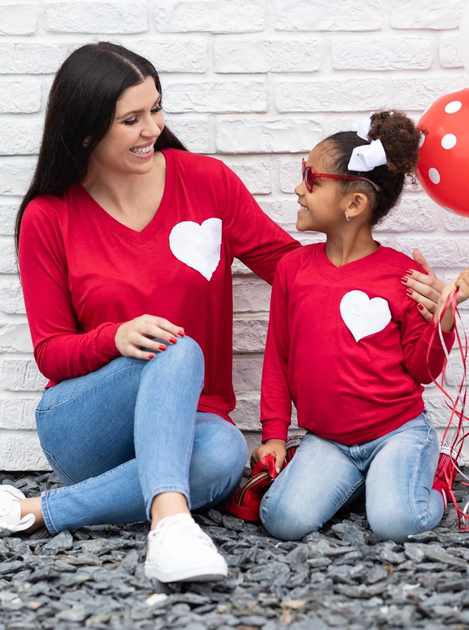 Mommy & Me Glitter Heart Red Top