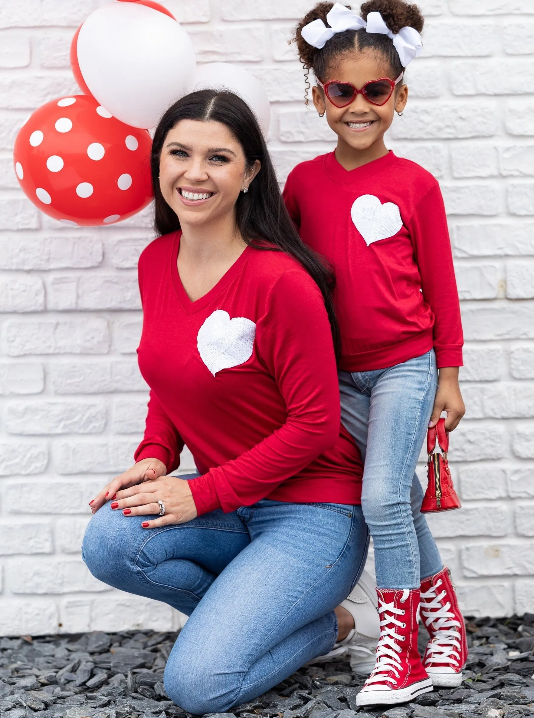 Mommy & Me Glitter Heart Red Top