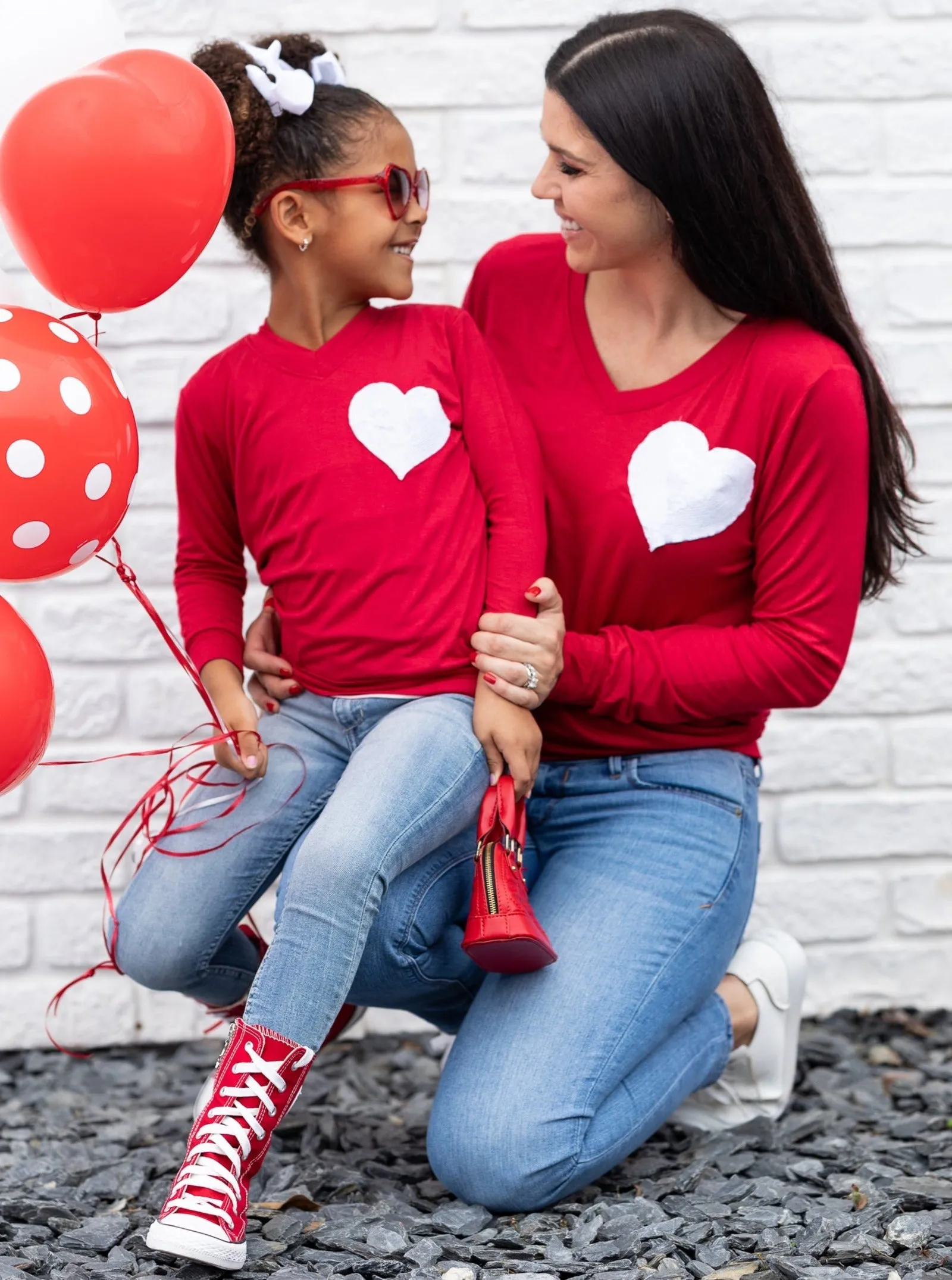 Mommy & Me Glitter Heart Red Top