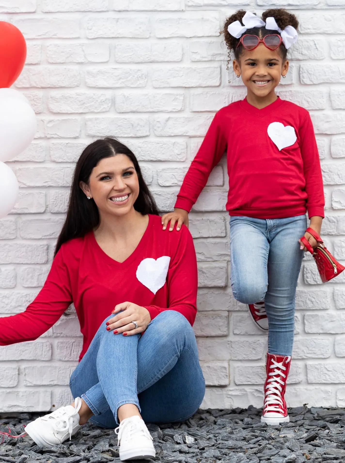 Mommy & Me Glitter Heart Red Top