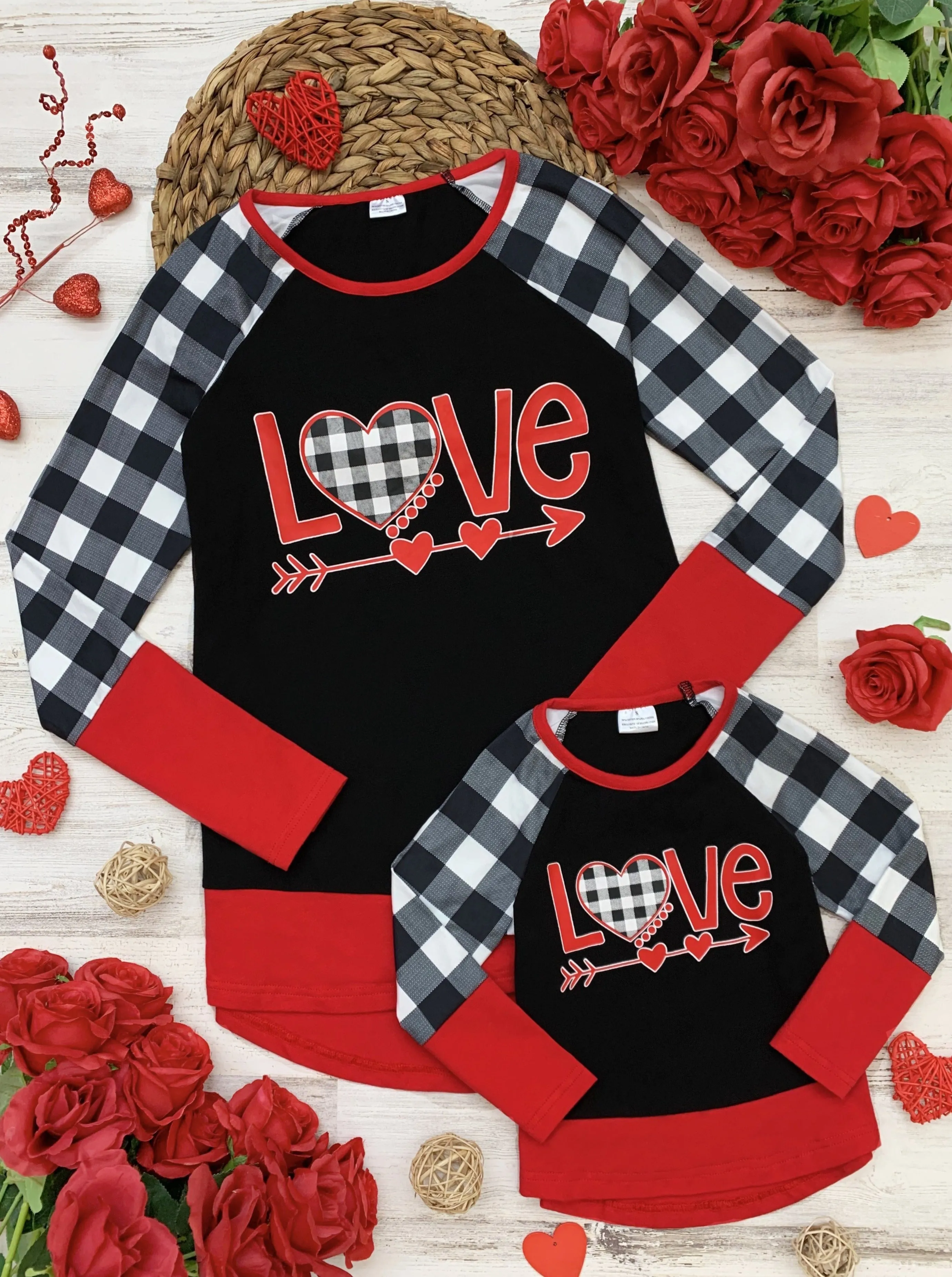 Mommy and Me Cupid's Love Plaid Raglan Tunic