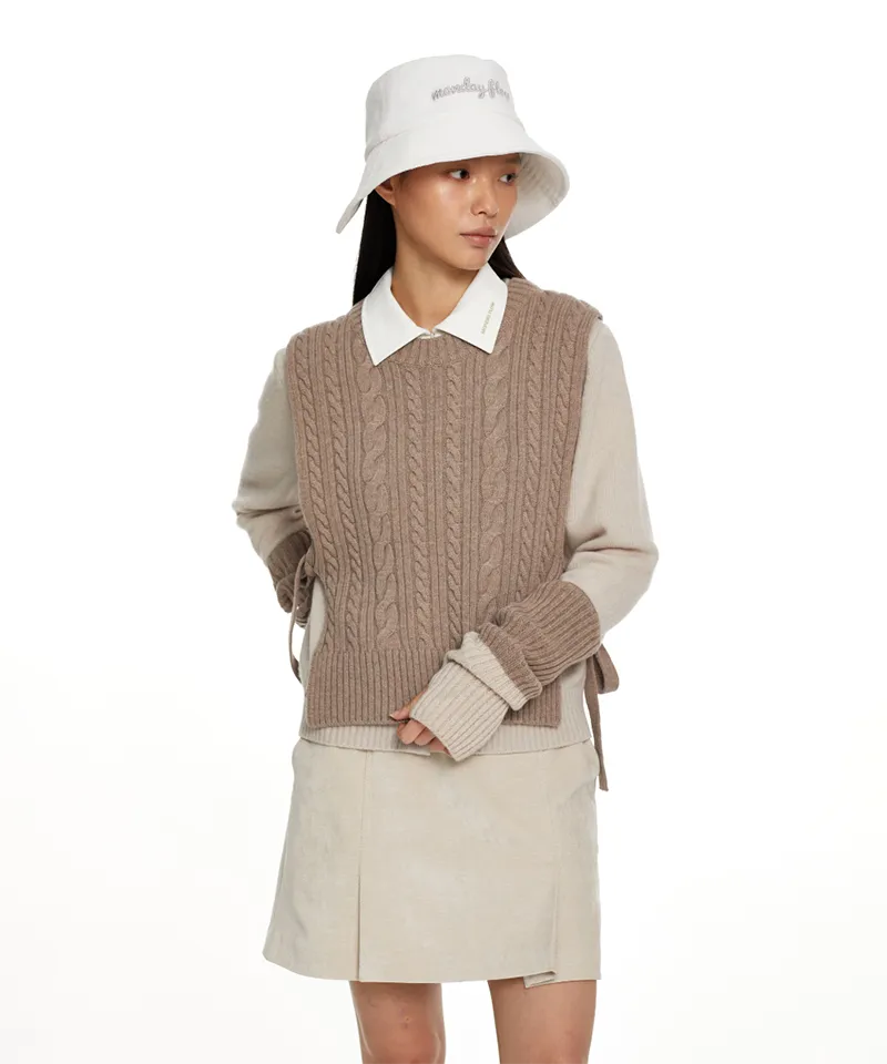 Monday Flow Side open knit vest - Beige
