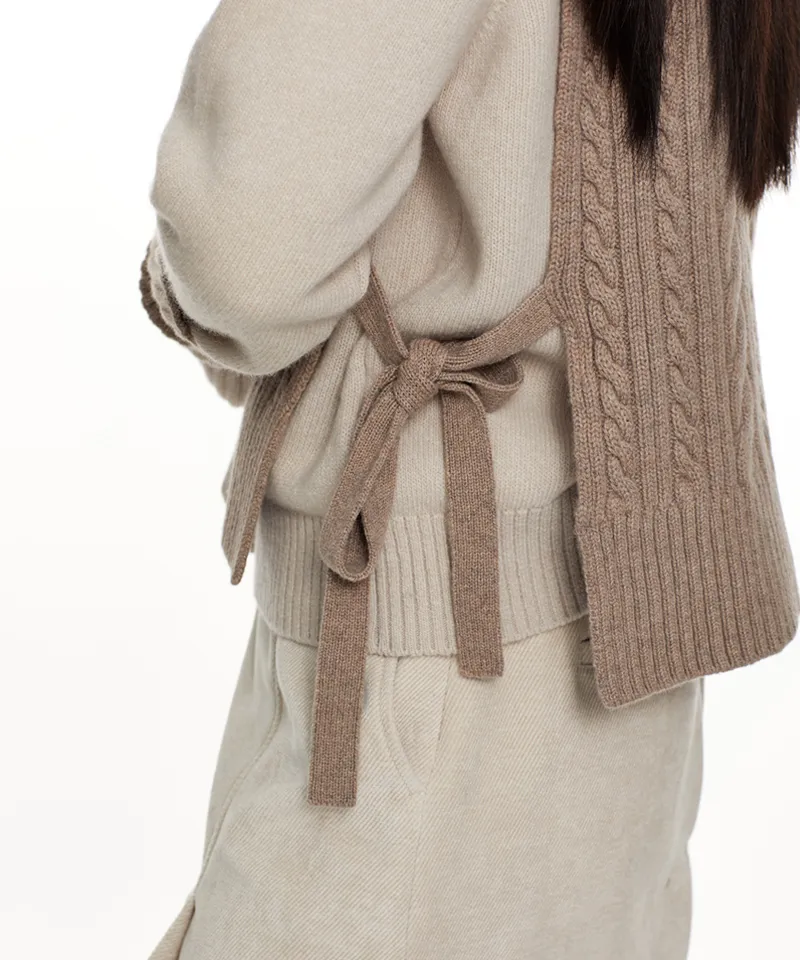 Monday Flow Side open knit vest - Beige