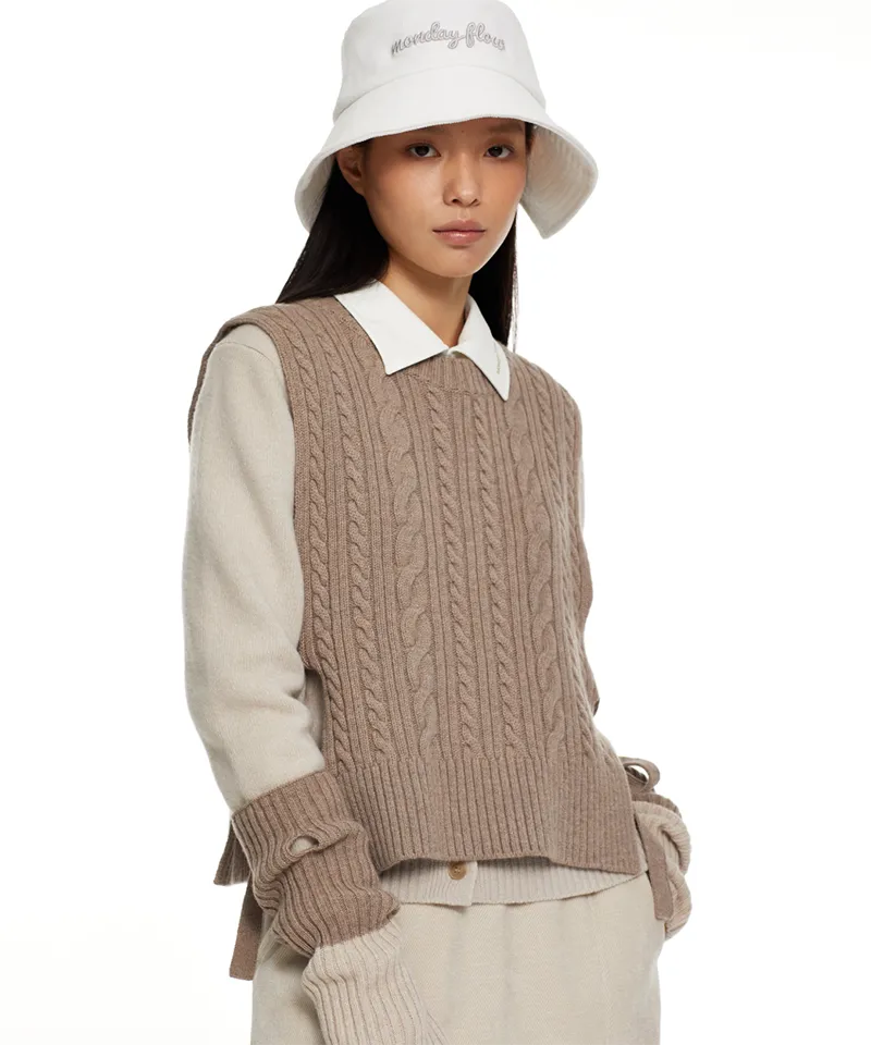 Monday Flow Side open knit vest - Beige