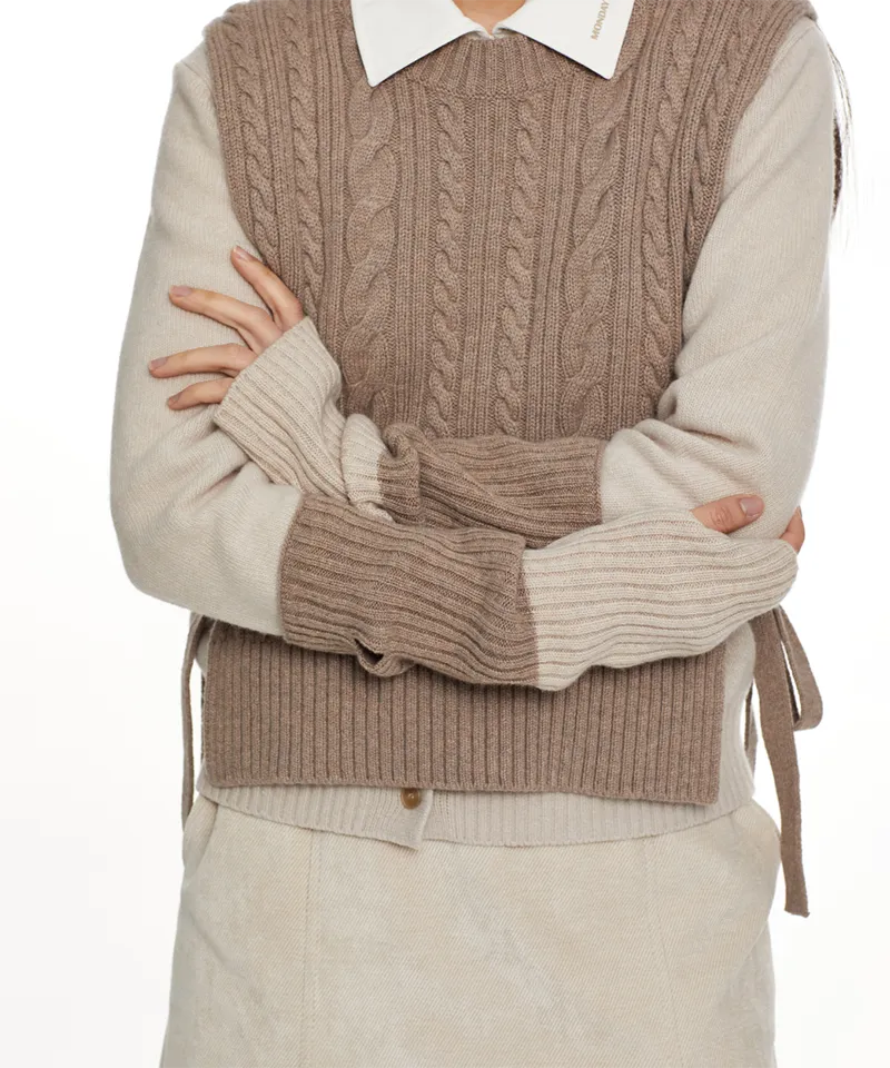 Monday Flow Side open knit vest - Beige