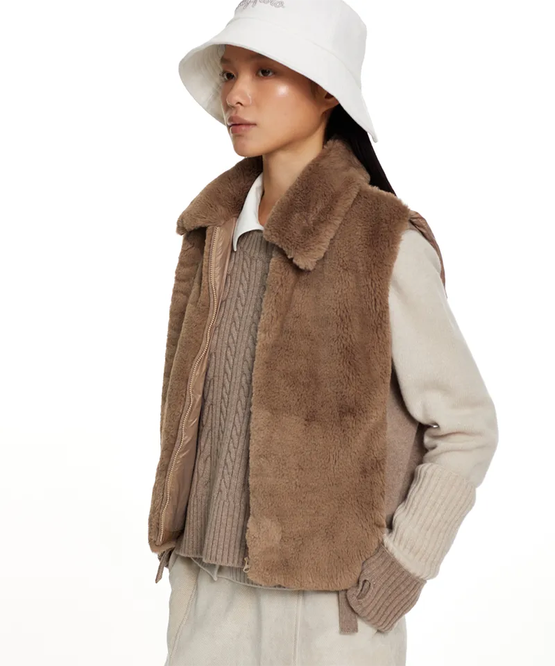 Monday Flow Side open knit vest - Beige