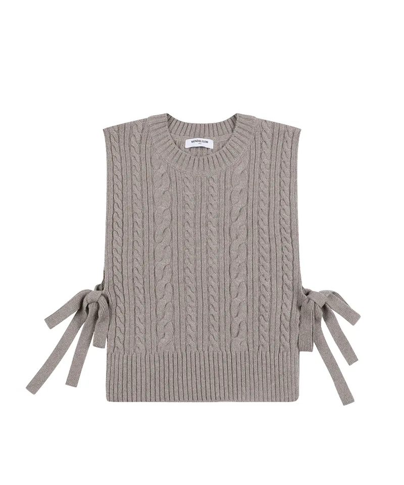 Monday Flow Side open knit vest - Beige