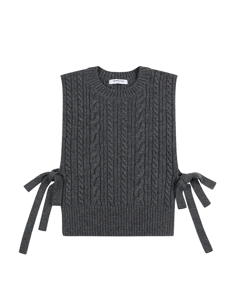 Monday Flow Side open knit vest - Gray