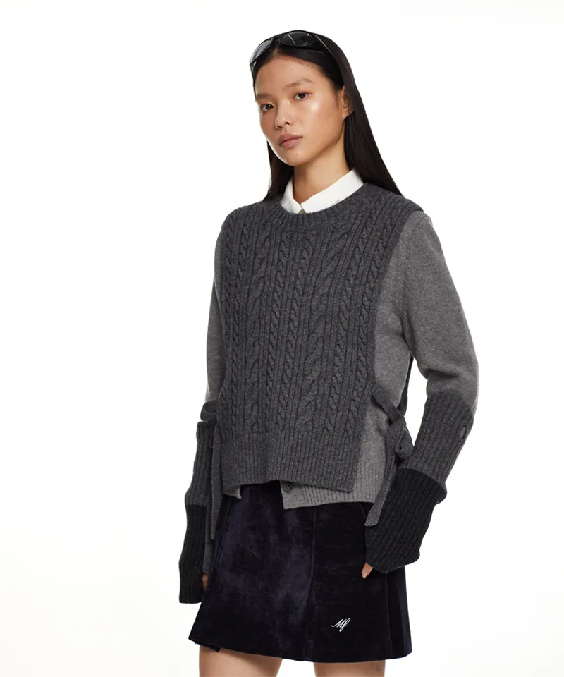 Monday Flow Side open knit vest - Gray