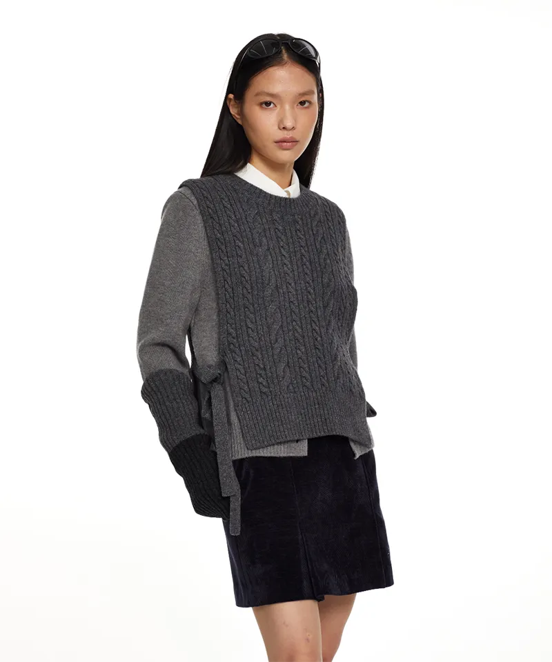 Monday Flow Side open knit vest - Gray