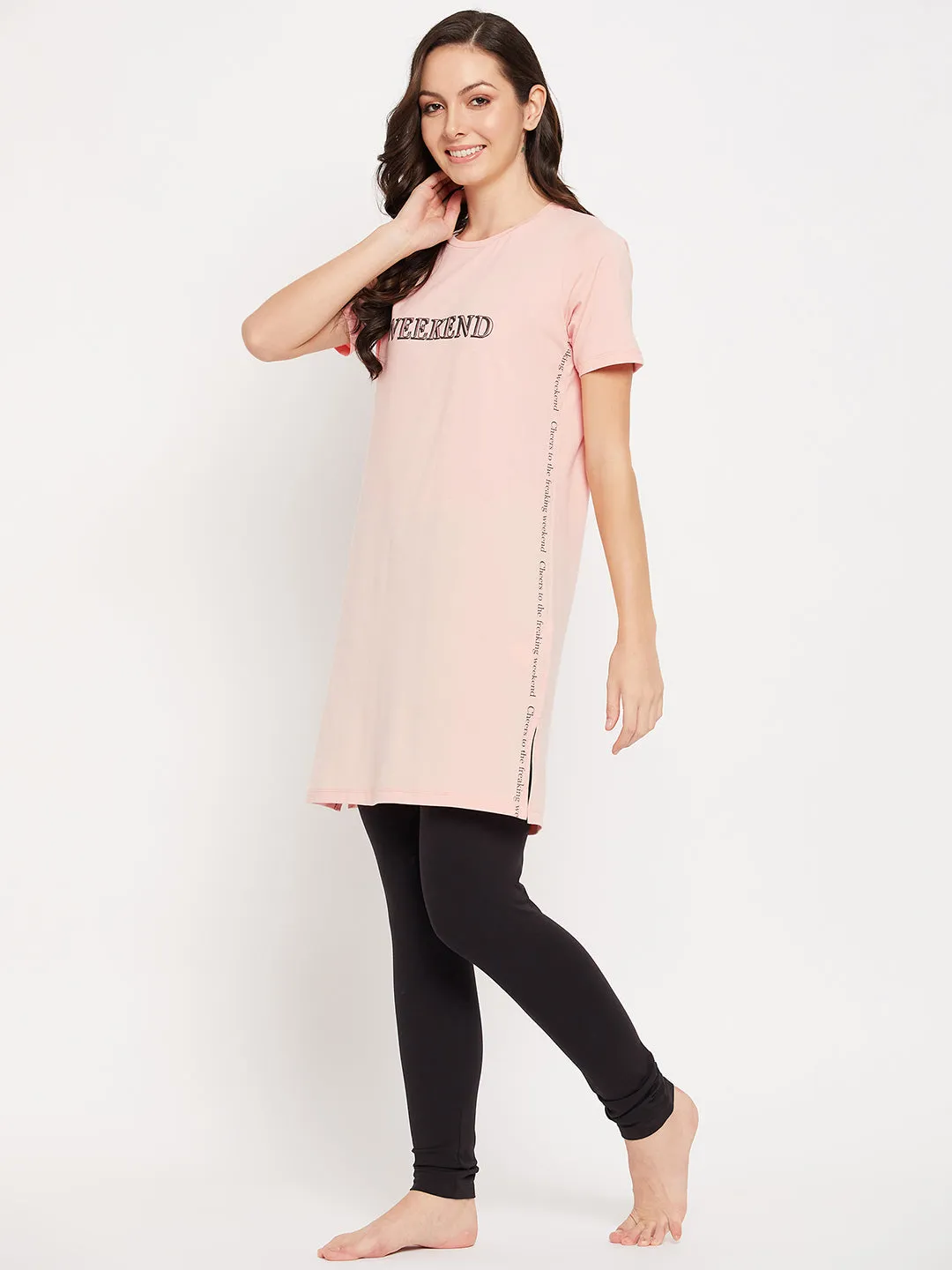 mSECRET Peach Cotton Typography 2 pc Nightsuit