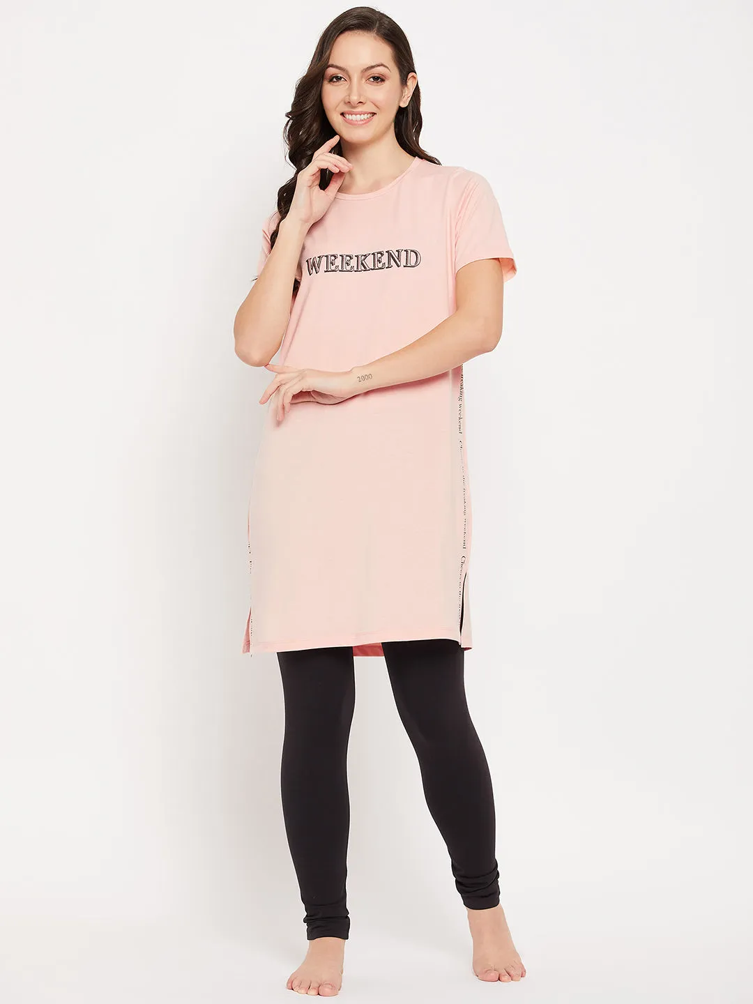 mSECRET Peach Cotton Typography 2 pc Nightsuit
