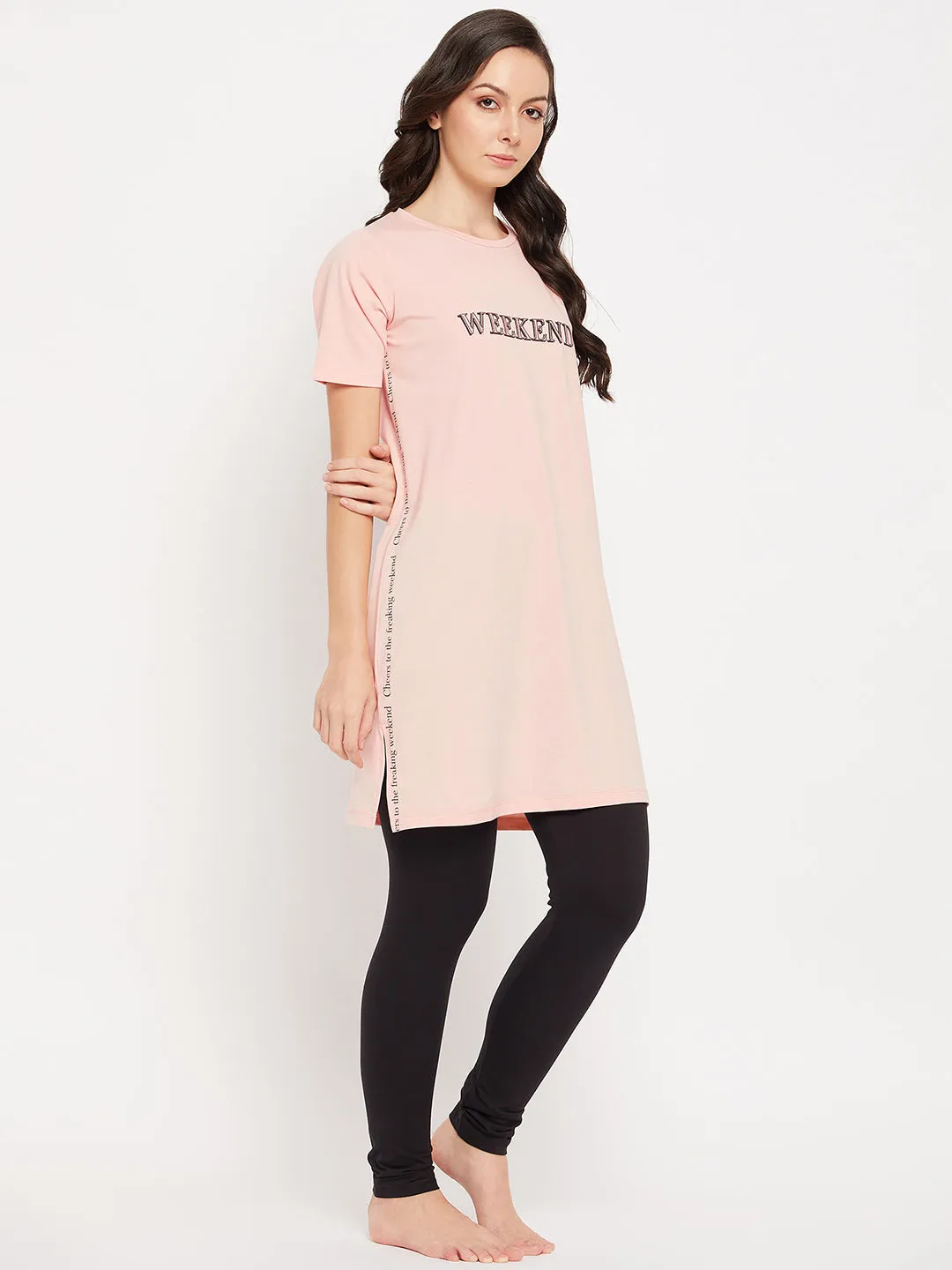 mSECRET Peach Cotton Typography 2 pc Nightsuit