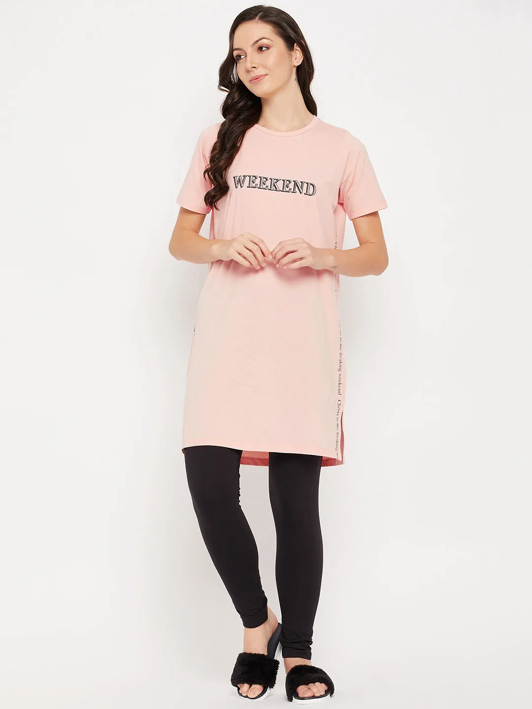 mSECRET Peach Cotton Typography 2 pc Nightsuit