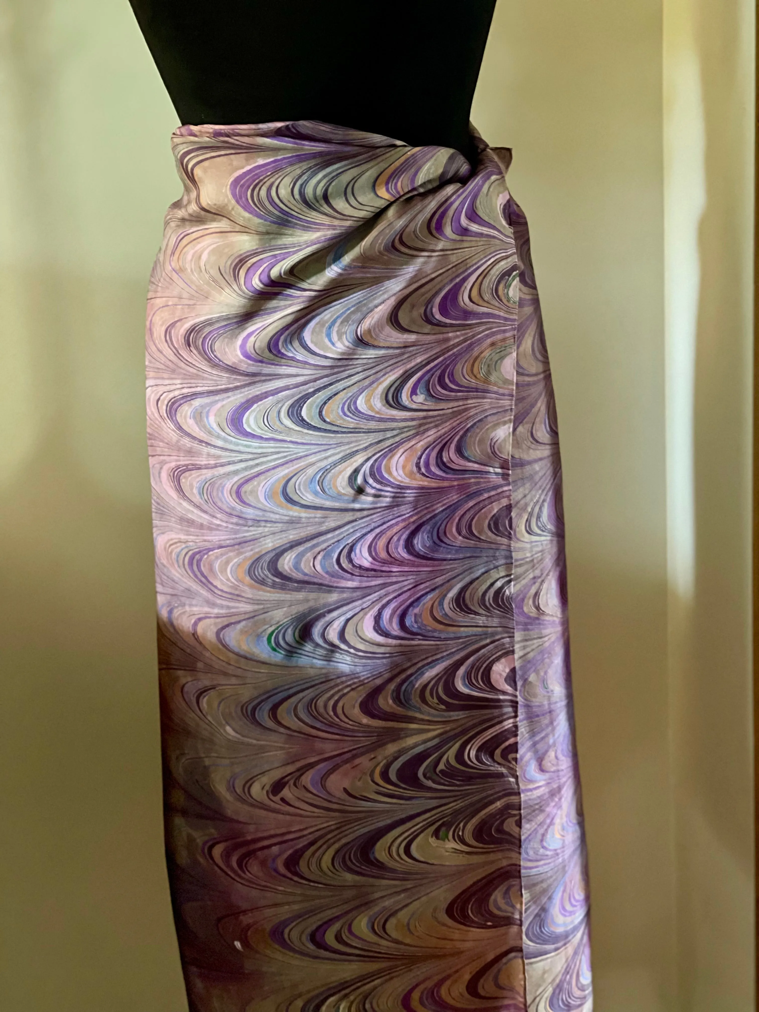 Multi dyed mauve comb Habotai Silk 35x57 Sarong Wrap