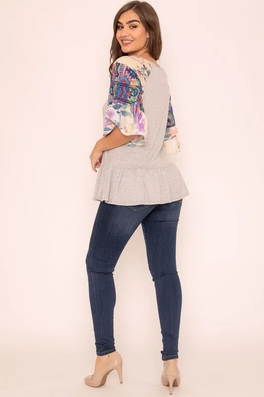 Multi Fabric Ruffle Tunic