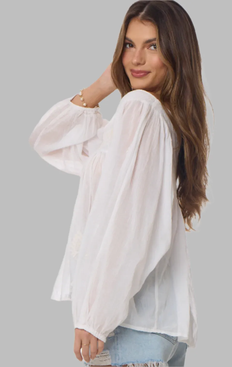 Mylene Embroidered Tunic Long Sleeves Natural