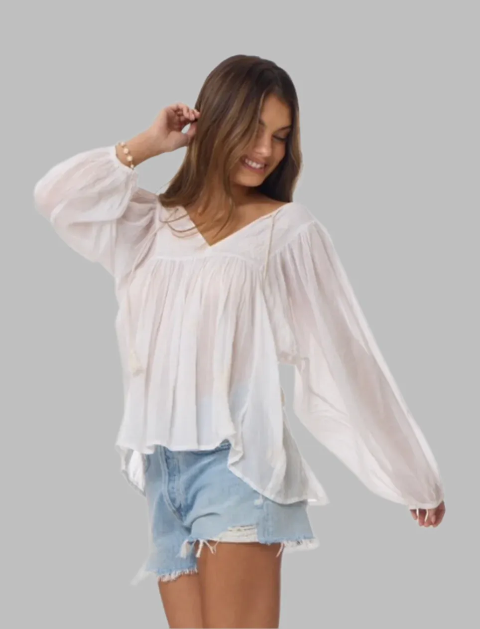 Mylene Embroidered Tunic Long Sleeves Natural