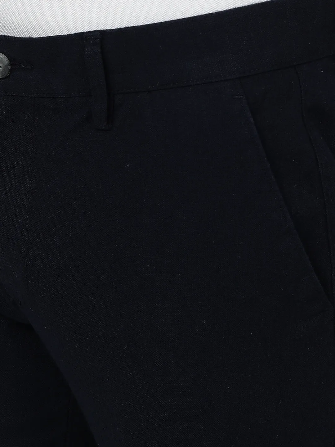 Navy Blue Solid Super Slim Fit Casual Trouser | Greenfibre