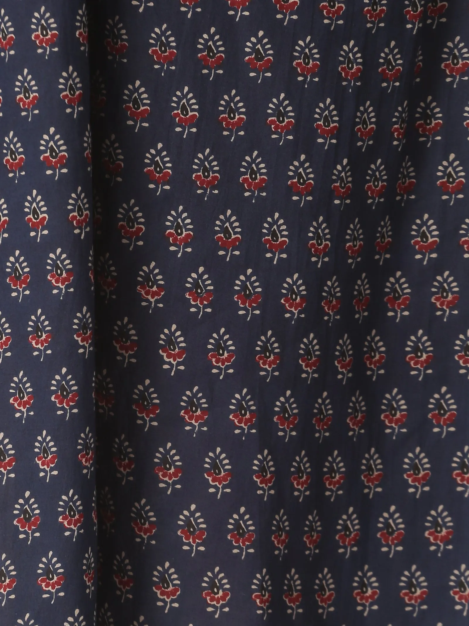 Navy Ethnic Motifs Printed Dress with Floral Embroidered Yoke