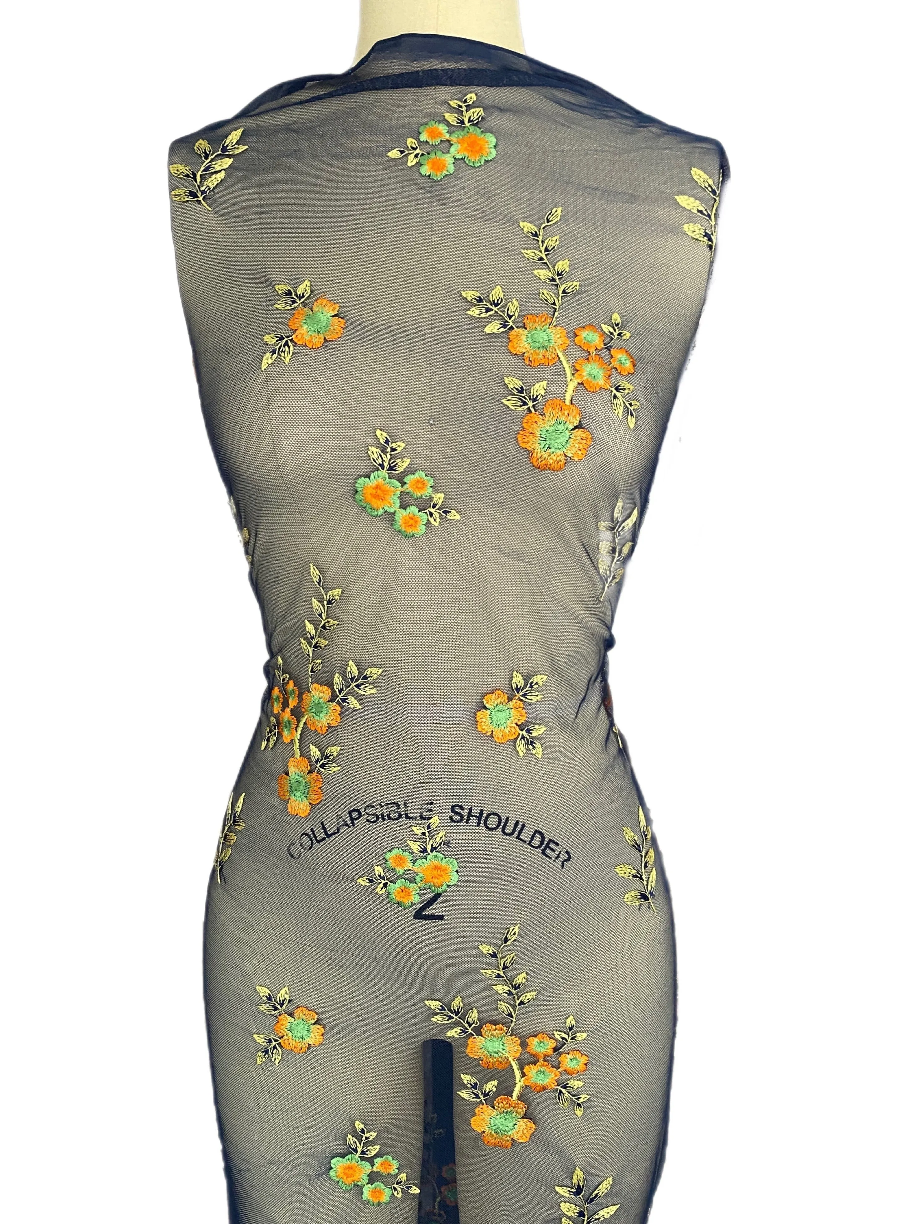 Navy Orange Floral Power Mesh