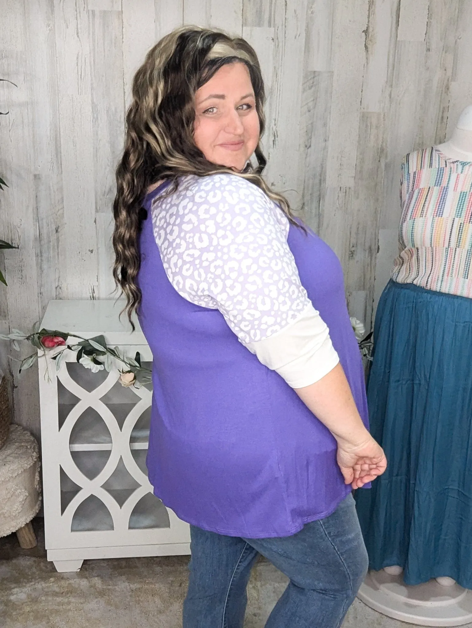Nell Animal Pop Raglan Tunic in Purples