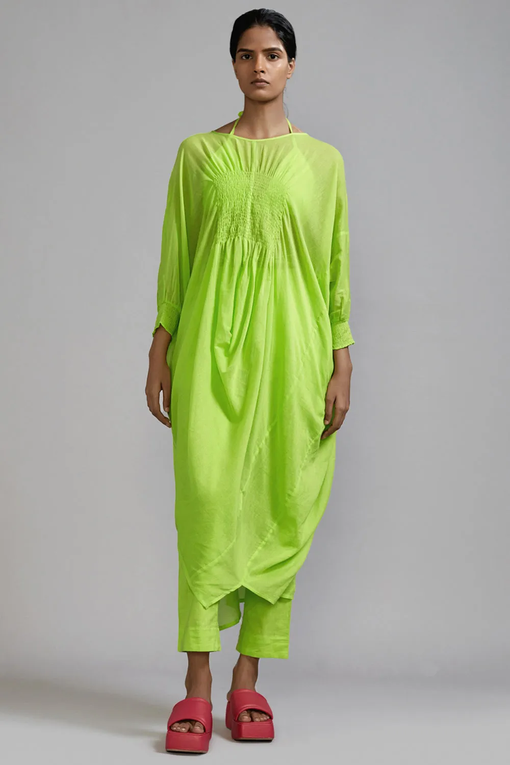 Neon Green Cotton Cowl Tunic
