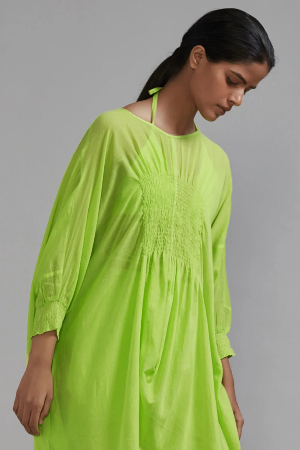 Neon Green Cotton Cowl Tunic