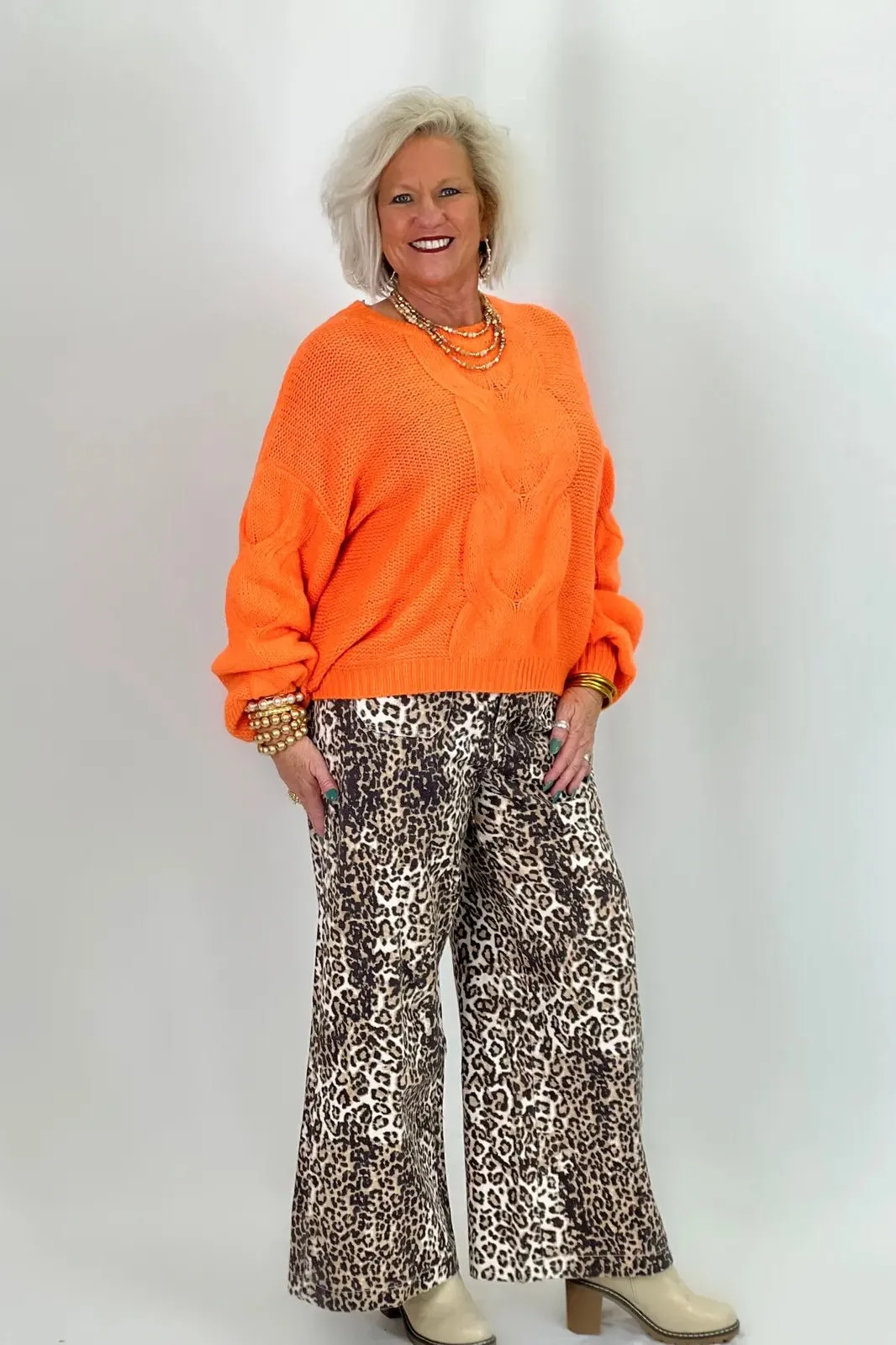Neon Orange Cable Knit Bell Sleeve Sweater *Final Sale*