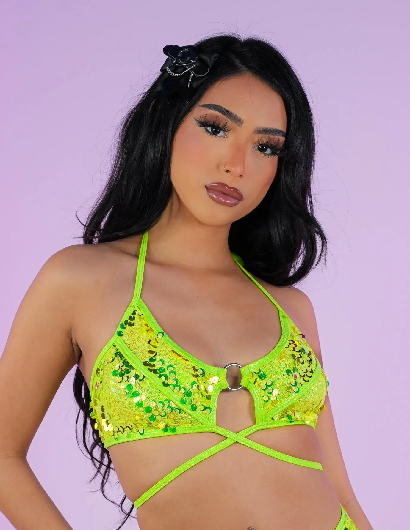 Neon Sequin Disco Halter Top