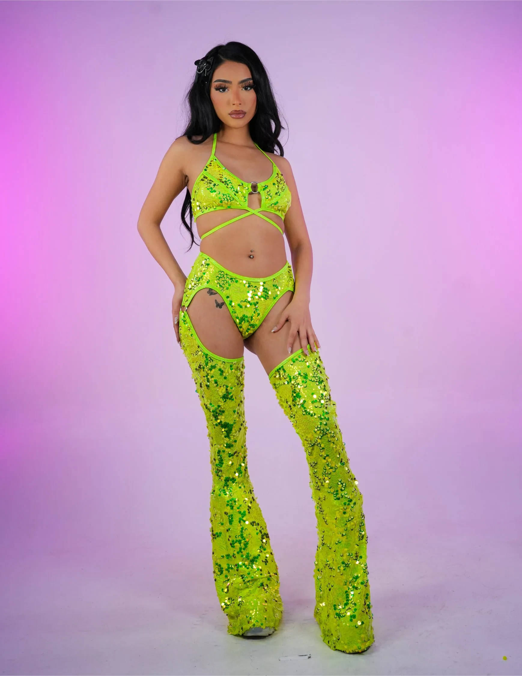 Neon Sequin Disco Halter Top