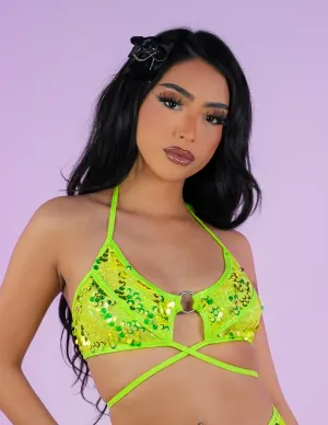 Neon Sequin Disco Halter Top