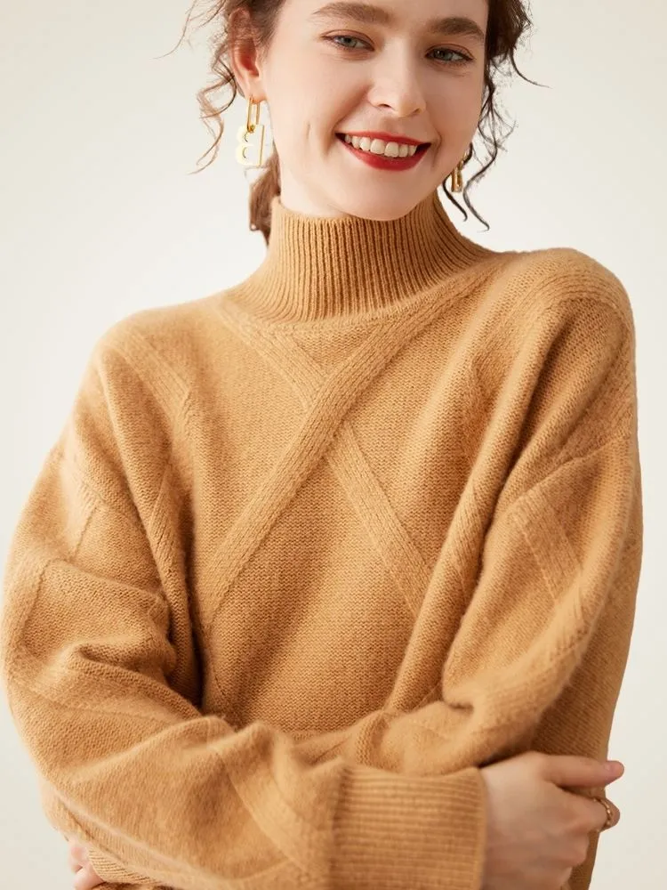 Nerina - Diamond Knit Cashmere Turtleneck